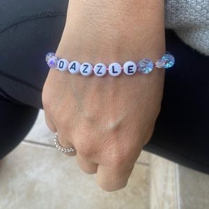 Dazzle Letter Beaded Bracelet  Lavender & Clear & Pink Beads